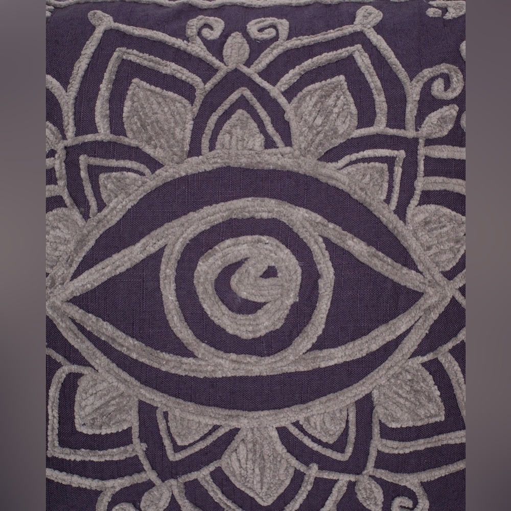 Disturbia Purple Gray Mandala Iris Rope Embroidery Throw Cushions | Set of 2 - Picture 4 of 4